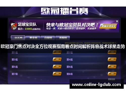 欧冠豪门焦点对决全方位观赛指南看点时间解析阵容战术球星走势
