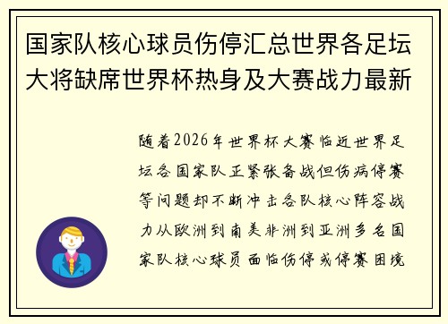 国家队核心球员伤停汇总世界各足坛大将缺席世界杯热身及大赛战力最新追踪